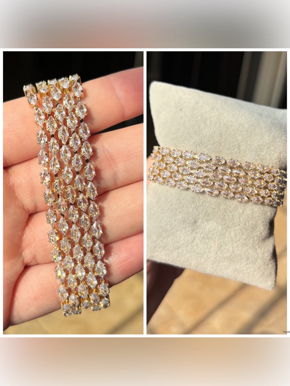 Gold Crystal Marquise Tennis Bracelet - Elegant Women's Jewelry